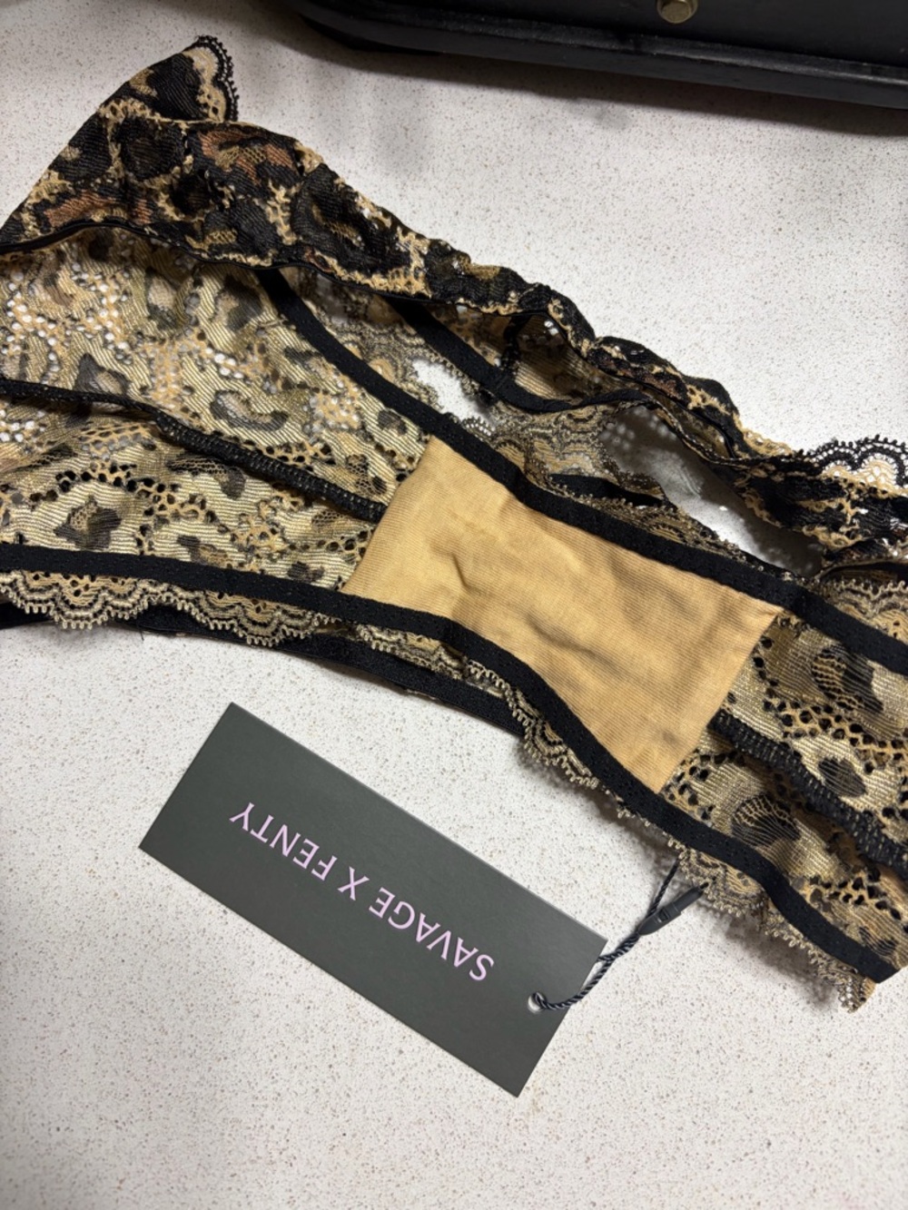 Savage X Fenty Leopard Lace Bikini Panty - Black & Brown - Picture 6 of 6